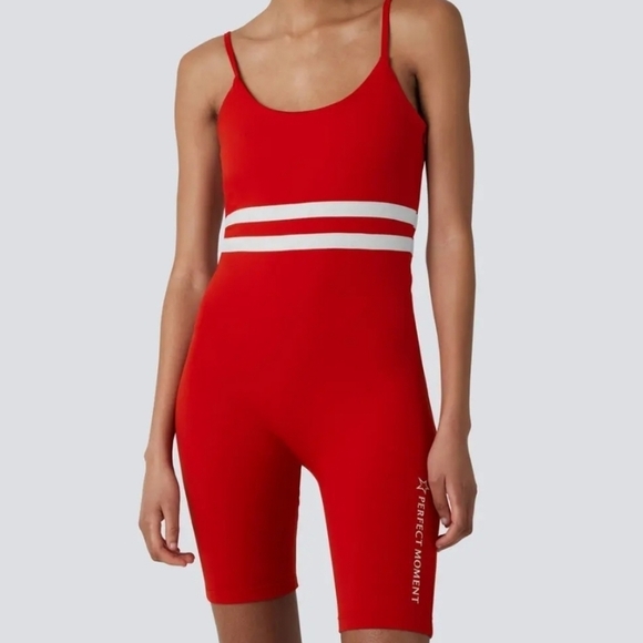 New Perfect Moment Seamless Stripe Red Fitness Suit NWT Large - Picture 4 of 13